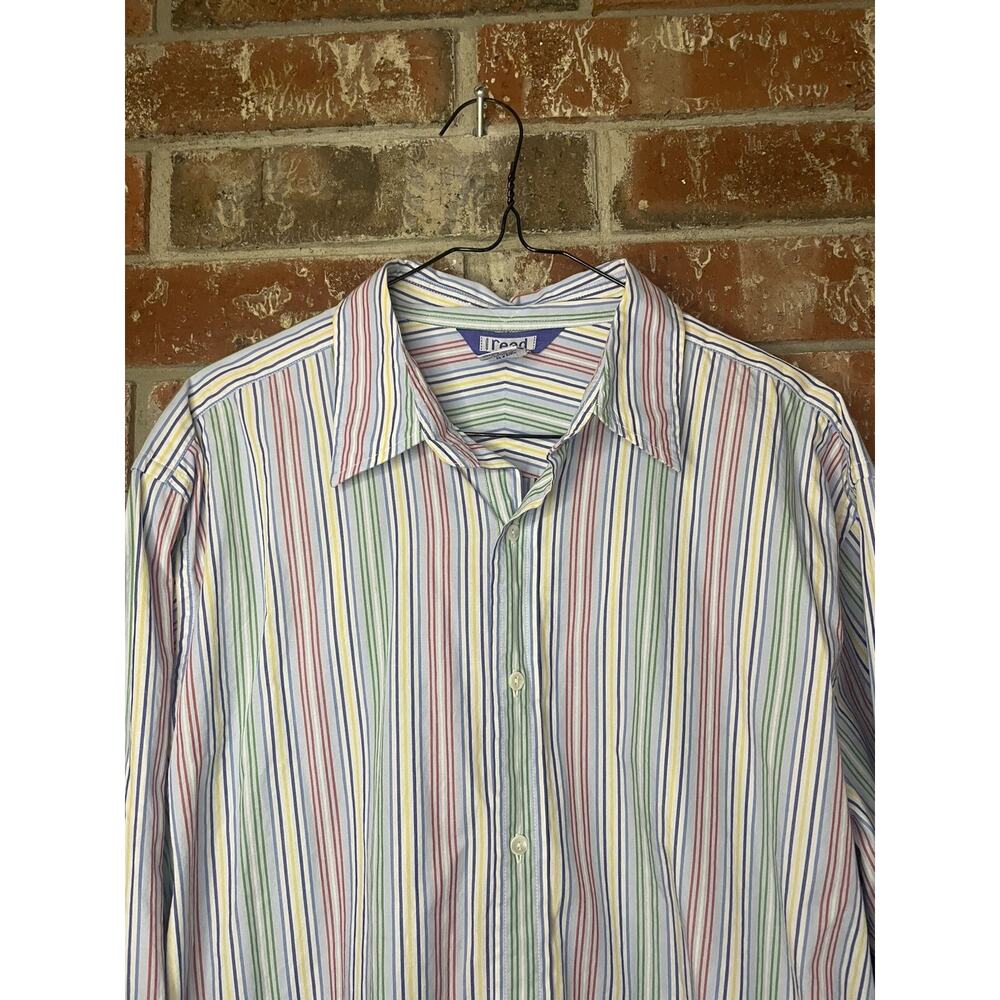 Reed Primary Colors Vertical Striped Button Down Long Sleeve Shirt L Cotton
